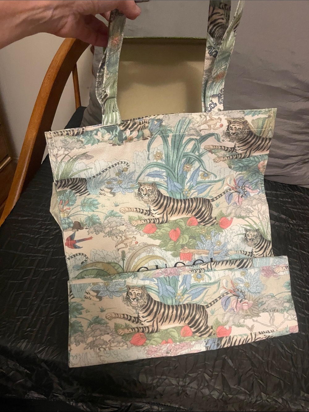 Gucci Floral Tiger Canvas Tote — Cream, Green, Blue - Picture 16 of 17